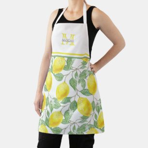 Sunny Yellow Watercolor Lemons   Monogrammed Apron