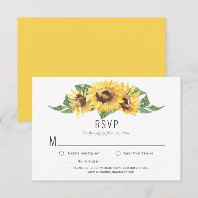 Sunny Yellow Watercolor Sunflowers RSVP | (Front/Back)