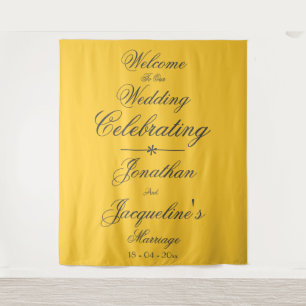 Sunny Yellow Wedding Elegant Black Script Welcome Tapestry