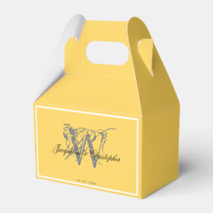 Sunny Yellow Wedding Grey Monogram Black Names Favour Box