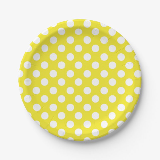 Sunny Yellow & White Polka Dots Birthday Party Paper Plate (Front)