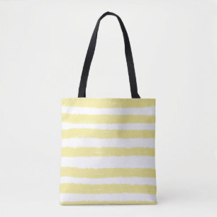Sunny Yellow White Watercolor Stripes Tote Bag