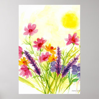 Sunny Yellow wild flower Watercolor Poster