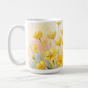 Sunny Yellow Wildflower Watercolor Coffee Mug