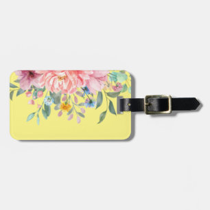 Sunny yellow with flowers luggage tag