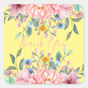 Sunny yellow with flowers square sticker