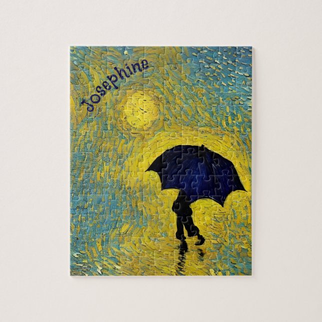 Sunnyside frolicking innocent blue umbrella girl jigsaw puzzle (Vertical)