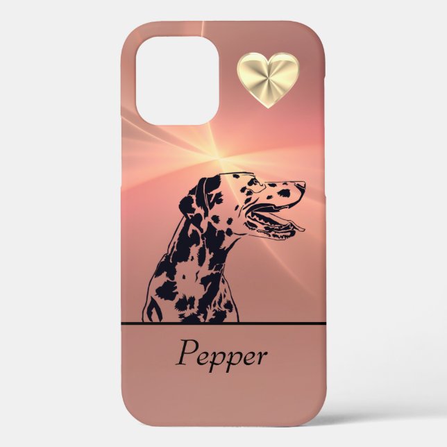 Sunray Pink Inked Dalmatian Dog iPhone 12 Case (Back)