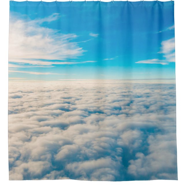 Sunrise above clouds from aeroplane window shower curtain (Front)