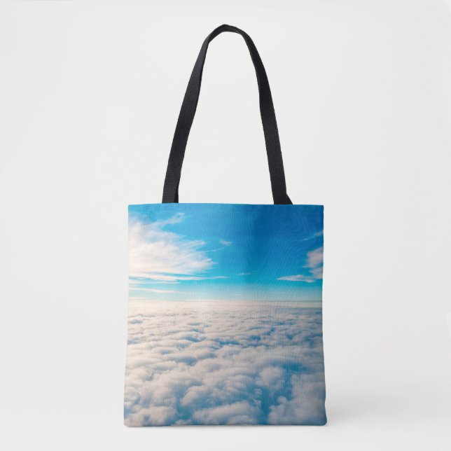 Sunrise above clouds from aeroplane window tote bag (Front)