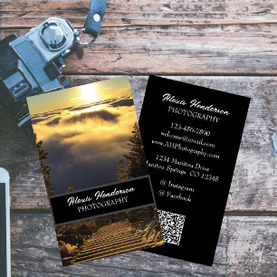 Sunrise Above The Clouds White Script Business Card