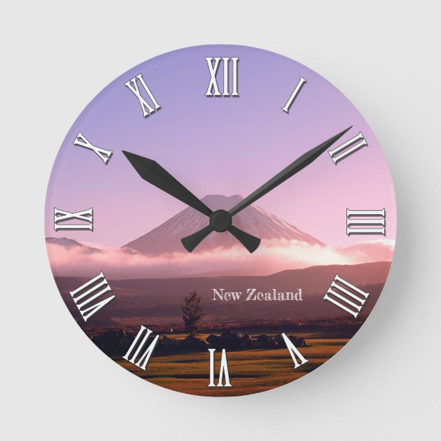 Sunrise above Tongariro Volcano, New Zealand Round Clock (Front)