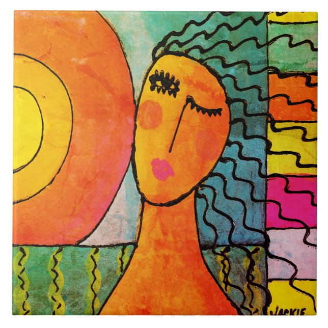 Sunrise Abstract Portrait of a Woman Tile (Front)