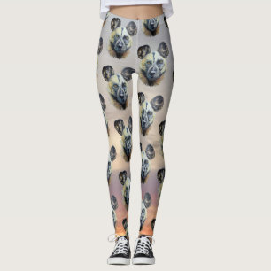Sunrise African Wild Dog Endangered Original Art   Leggings