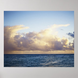 Sunrise and clouds over ocean poster