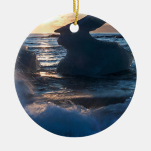 Sunrise and iceberg formation on the beach ceramic tree decoration