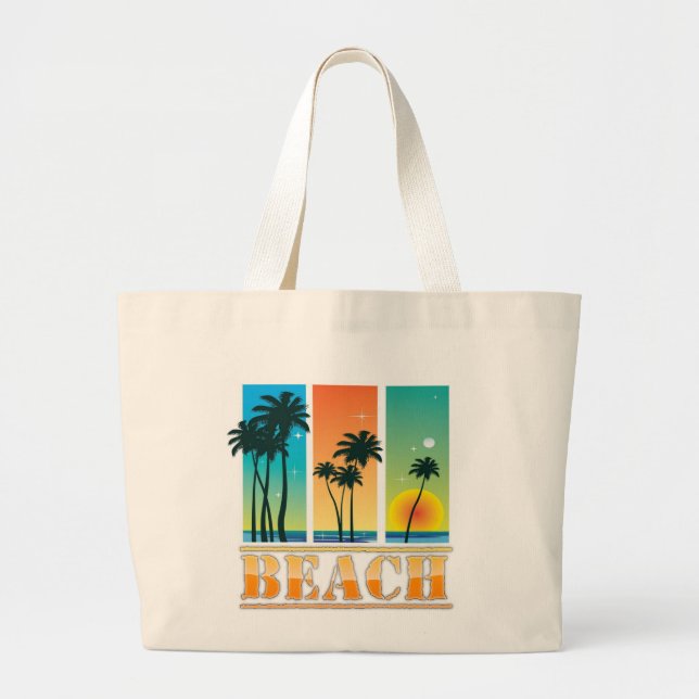 Sunrise and Palm Trees Sparkle Beach Bag (Front)