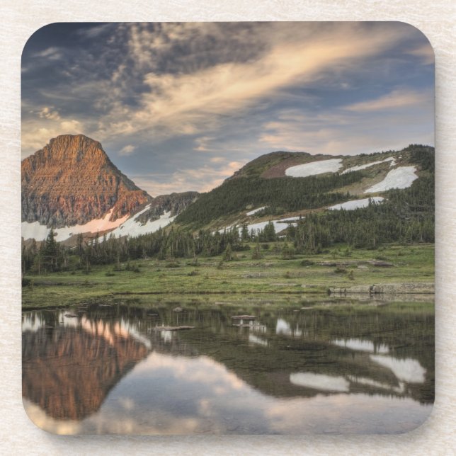 Sunrise and reflection, Glacier National Park, Coaster (Front)