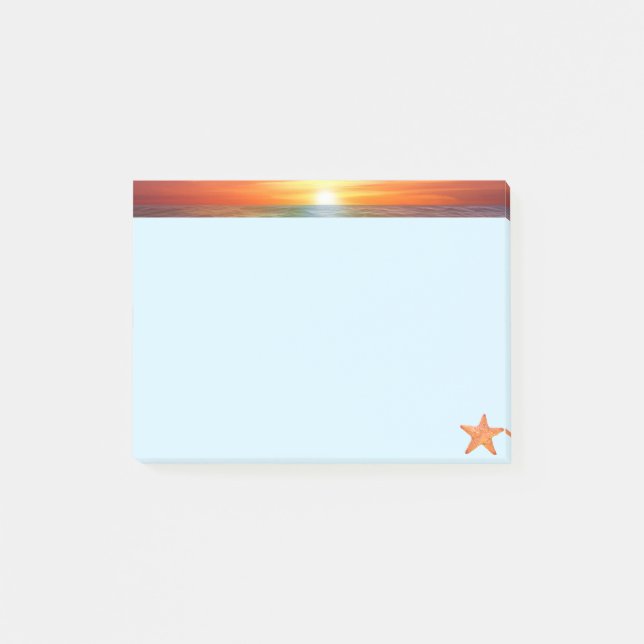 Sunrise and sea star on light blue post-it notes (Front)