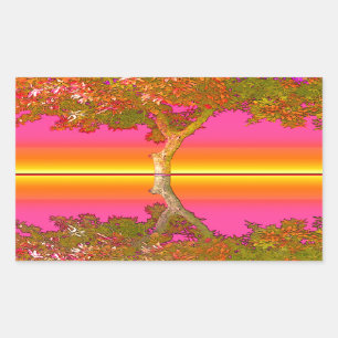 Sunrise and Sunset with Tree Rectangular Sticker