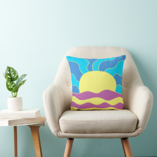 Sunrise and Waves Abstract Art Cushion