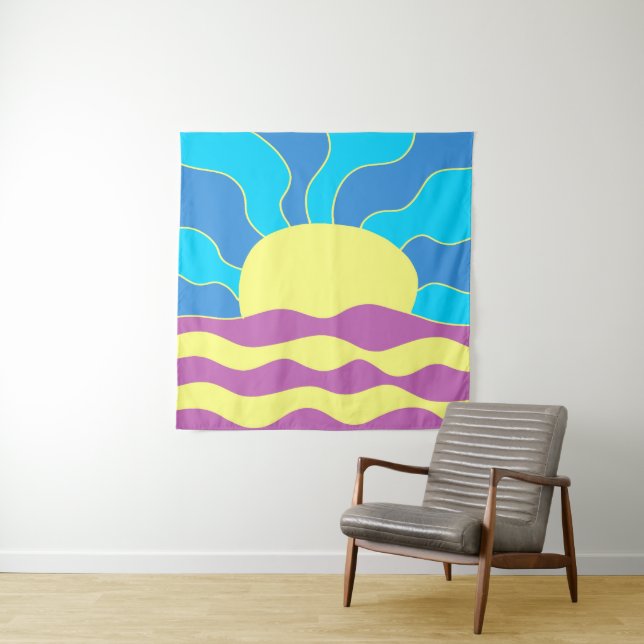 Sunrise and Waves Abstract Art Tapestry (In Situ)