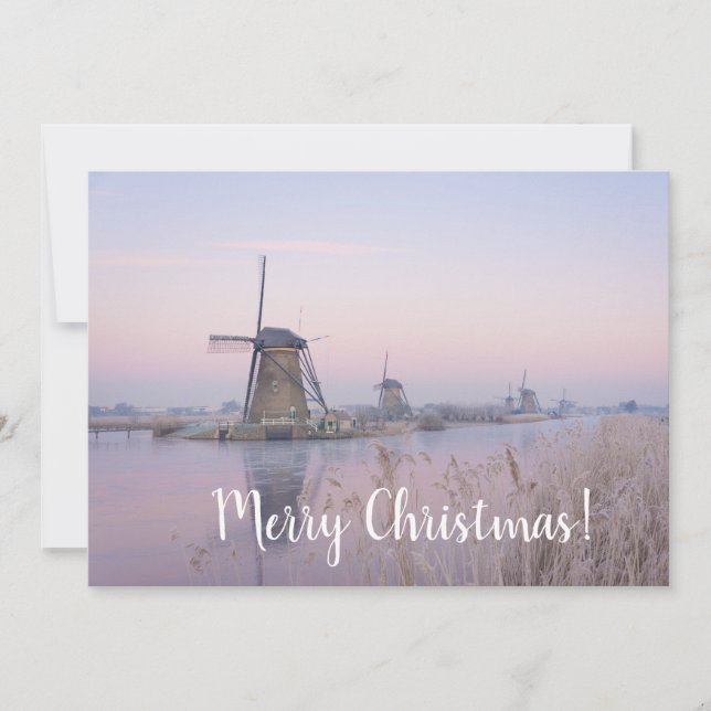 Sunrise and windmills in winter christmas card (Front)