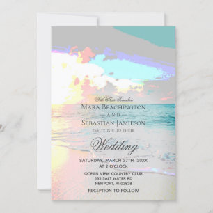 *~* Sunrise Artsy Pastel Beach Sunset  Wedding Invitation