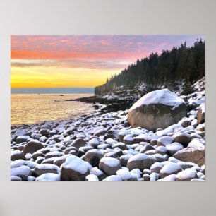 Sunrise at Boulder Beach in Acadia Poster