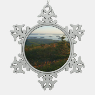 Sunrise at Cadillac Mountain I Snowflake Pewter Christmas Ornament