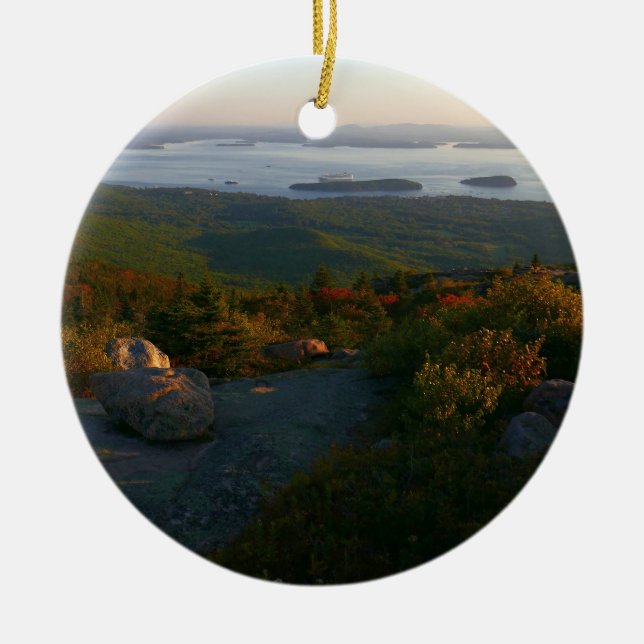 Sunrise at Cadillac Mountain II Ceramic Tree Decoration (Front)