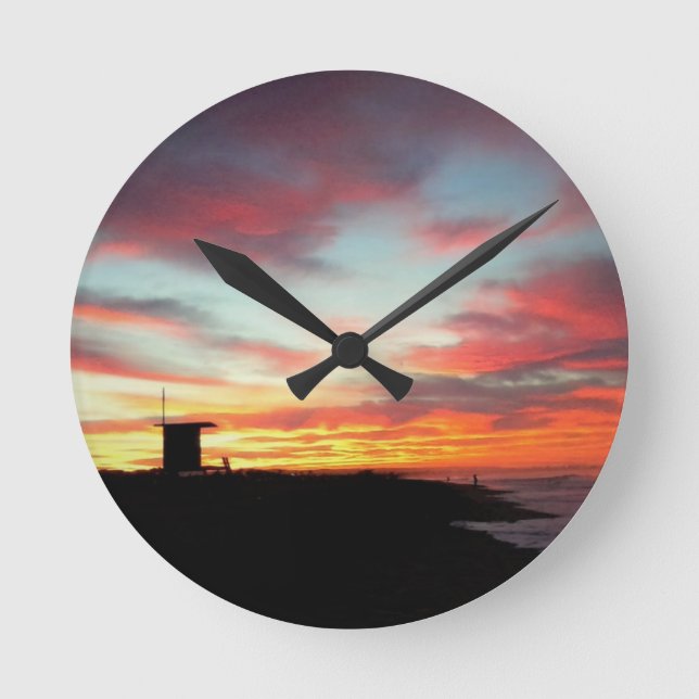 Sunrise at Newport Beach, CA Round Clock (Front)
