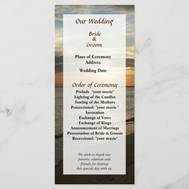 Sunrise at Norfolk VA Wedding Program Programme (Front)