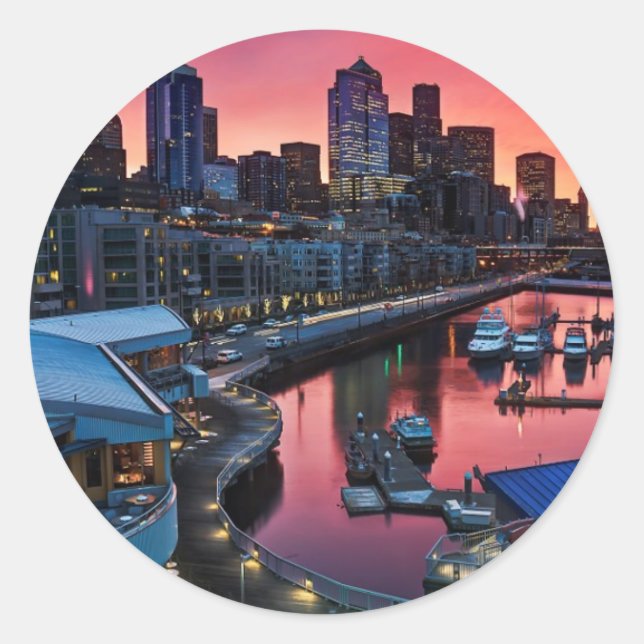 Sunrise at pier 66 looking down on bell harbour classic round sticker (Front)