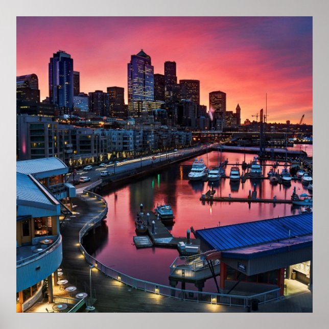 Sunrise at pier 66 looking down on bell harbour poster (Front)