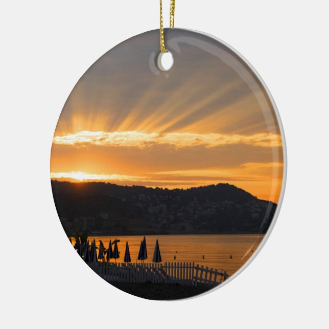Sunrise At Promenade des Anglais Ceramic Tree Decoration (Left)