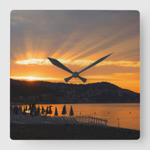 Sunrise At Promenade des Anglais Square Wall Clock
