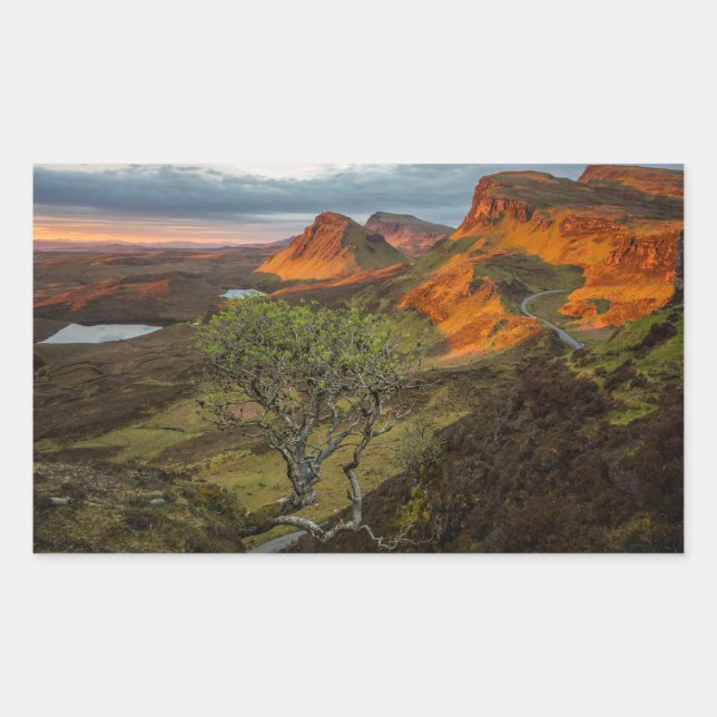 Sunrise at Quiraing mountains on Skye, Scotland Rectangular Sticker (Front)