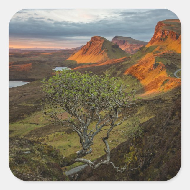 Sunrise at Quiraing mountains on Skye, Scotland Square Sticker (Front)