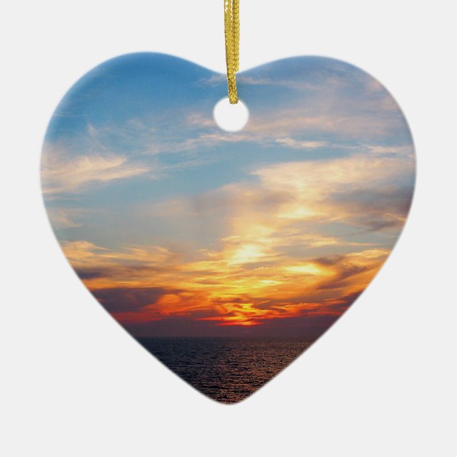 Sunrise At Sea Ceramic Tree Decoration (Front)