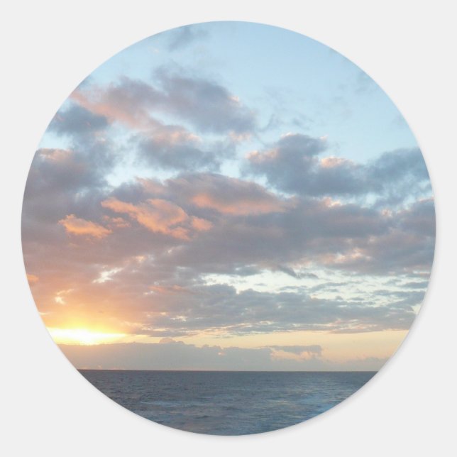 Sunrise at Sea I Pastel Seascape Classic Round Sticker (Front)