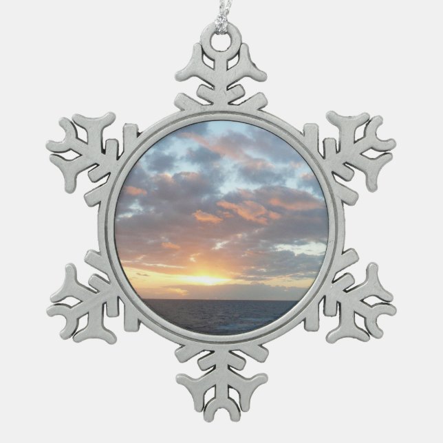 Sunrise at Sea I Pastel Seascape Snowflake Pewter Christmas Ornament (Front)