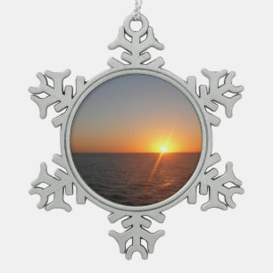 Sunrise at Sea III Ocean Horizon Seascape Snowflake Pewter Christmas Ornament