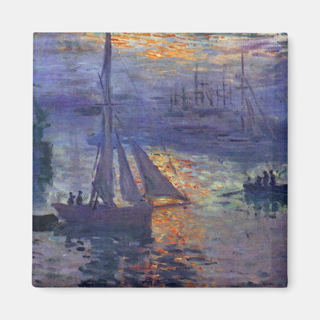 Sunrise at sea Monet sailboat painting boating art Magnet (Front)