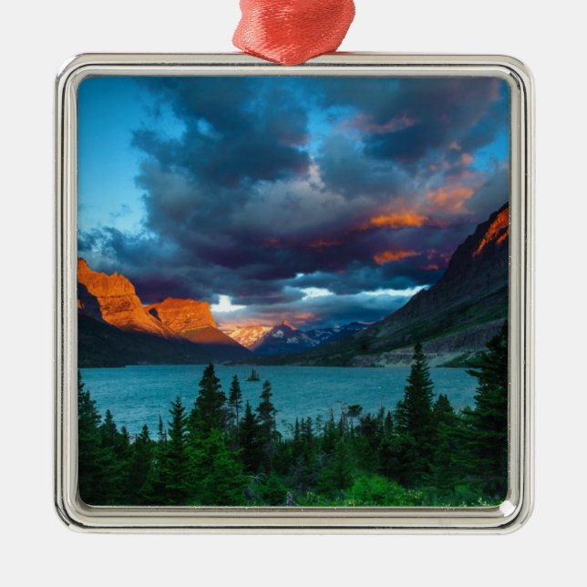 SunRise at St. Mary Lake Metal Tree Decoration (Front)