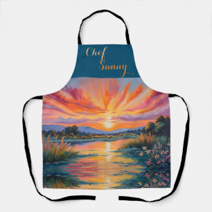 Sunrise at the pond watercolor apron