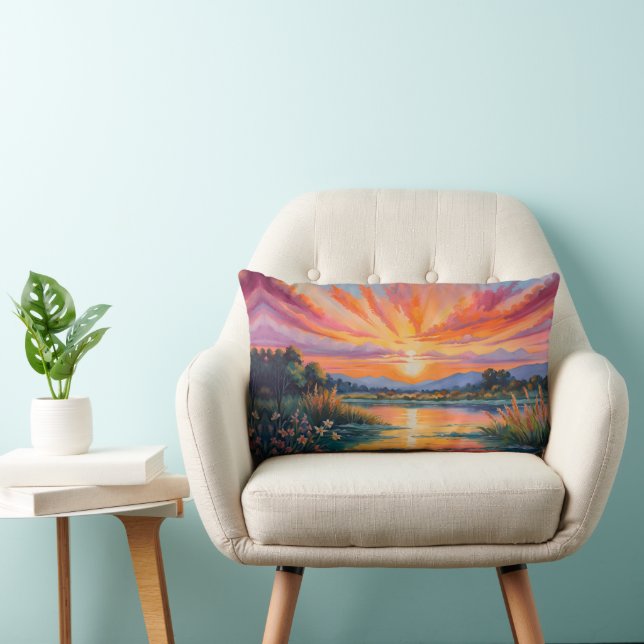 Sunrise at the pond watercolor lumbar cushion (Chair)