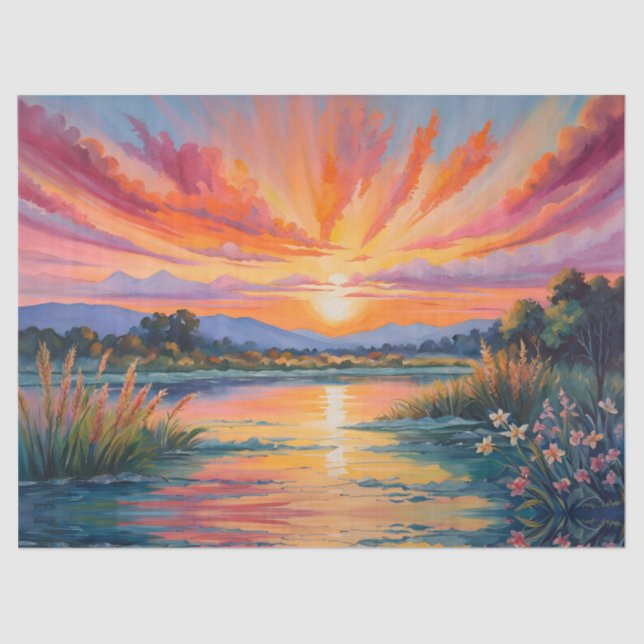 Sunrise at the pond watercolor tissue paper (Front)