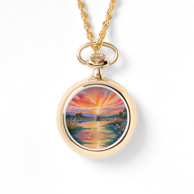 Sunrise at the pond watercolor watch (Front)