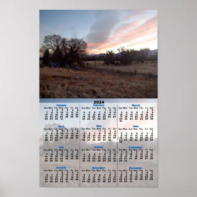 Sunrise at the Ranch 2024 Calendar Poster Zazzle